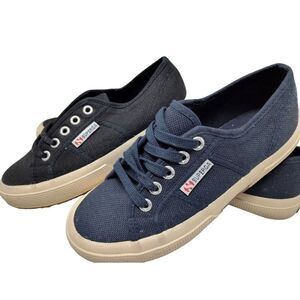 TWO PAIRS! SUPERGA 2750 COTU CLASSIC NAVY & BLACK  UNISEX USAM 3.5 USAW 5 NOOB